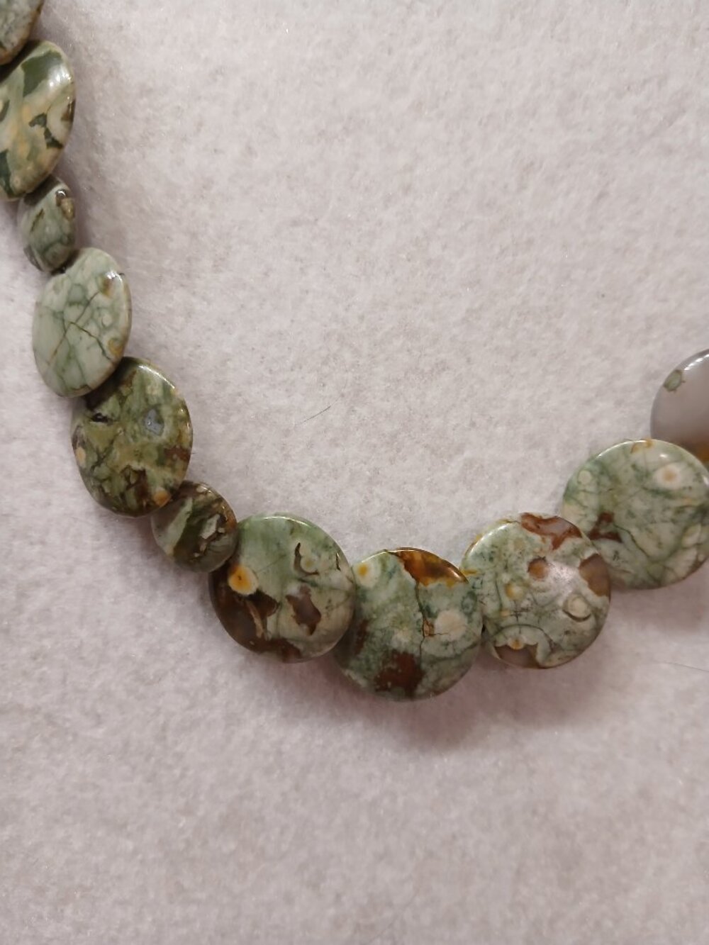 Vintage Rainforest Jasper Disk Necklace - 30 inches - Picture 6 of 7